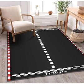 OBIEORNNCFUJ Kids Area Rugs Race Track with Start and Finish line Car or Karting Road Racing 3D Rugs for Playroom Bedroom Classroom Decor Yoga Mat Non-Slip Floor Outdoor Mat Carpets for Kids 4x6 ft