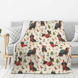 Cute Christmas Dogs Blanket Throw Blanket Travel Blanket Warm Flannel Fleece Blankets Cozy Soft Blanket Gifts for Women Men Girls Boys Pet Kids 50"X40"