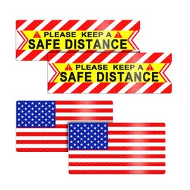 Zpana American Flag Car Reflective Magnetic Stickers, 4PCS Keep a Safe Distance Safety Warning Signs Sticker for Auto Window Bumper, Vehicle Exterior Decor, Universal for SUV Sedan Truck