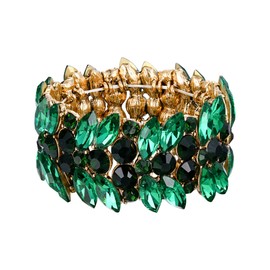 Ever Faith Women's Stretch Bracelet Green and Gold Marquise Crystal Art Deco Hand Chain Wedding Bridal Jewelry