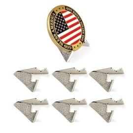 Challenge Coin Stand Single (Pack of 6), Shiny Silver Finish, Metal Military Coin Holder Easel, Shelf Top Coin Display for Collectors & Veterans, Token Medallion Holder, 6mm Commemorative Coin Display