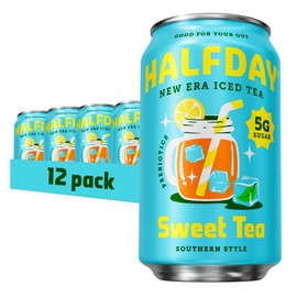 HALFDAY Prebiotic Sweet Tea Iced Tea Cans, Supports Digestive & Gut Health, 6g Plant Fiber & Prebiotics, 5g of Sugar, 35 Calories, Organic Tea, Natural Caffeine, Gluten Free, Keto, 12 fl oz (12 pack)