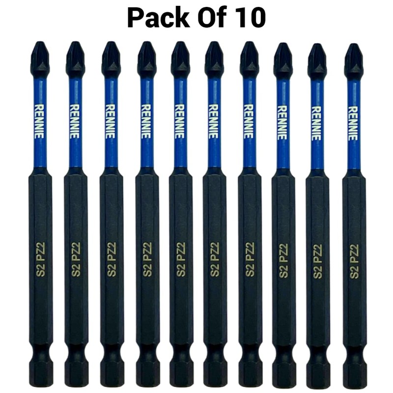 10 x Rennie Tools 100mm Long PZ2 Impact Screwdriver Driver