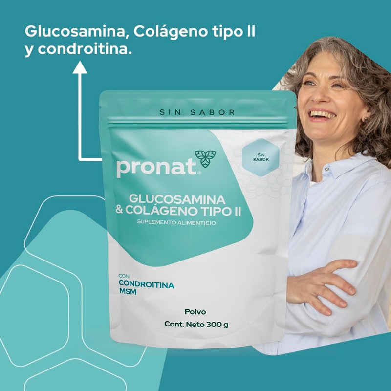 PRONAT Glucosamina & Colágeno Tipo II Sin Sabor 300 G,