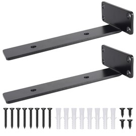 VICVIK 10 Inch Floating Shelf Bracket, Hidden Heavy Duty Hardware Shelf Bracket for Supporting Wooden Shelves with Black Powder Coating, 2 Pack