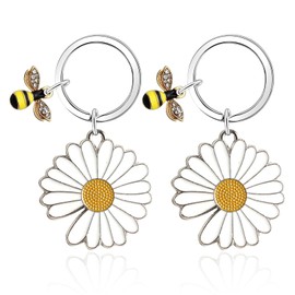 Keyrings for Women, 2PCS Cute Daisy Keychain Daisy Keyring Bag Charm Floral Charm for Purse Keys Metal Flower Keyring Gift for Women Girls Flower Lovers - Multi petal
