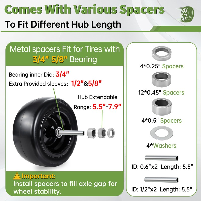 2PCS 13x6.50-6 Flat Free Front Zero Turn Lawn Mower Tires,