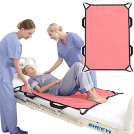 ZHEEYI Positioning Bed Pad with Reinforced Handles 48" x 40" Patient Transfer Sheet Aid Assistant for Body Lifting, Turning, Repositioning, for Elderly, Incontinence, Caregiver, Pink