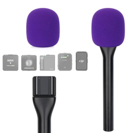 YOUSHARES Interview Microphone Handle, Interview GO Handheld Adapter with Pop Filter for RODE Wireless GO II, Wireless PRO, Wireless ME, Convenient for Outdoor Recording (Purple Foam)