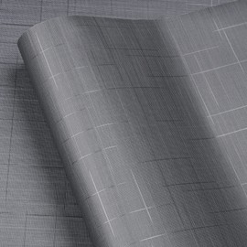 LACHEERY 24"x160" Thick Gunmetal Grey Fabric Wallpaper Peel and Stick Textured Wallpaper Stick and Peel Grass Cloth Wallpaper Roll Removable Contact Paper Waterproof for Bedroom Bathroom Wall Cover