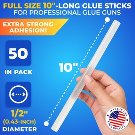 IDL Packaging 1/2" (0.43-inch) x 10" All-Surfaces Full-Size Hot Glue Sticks for Glue Guns, Clear (Pack of 50) - Superior Bonding Strength for Wood, Metal, Plastic, Glass, Tile, Cardboard, Masonry