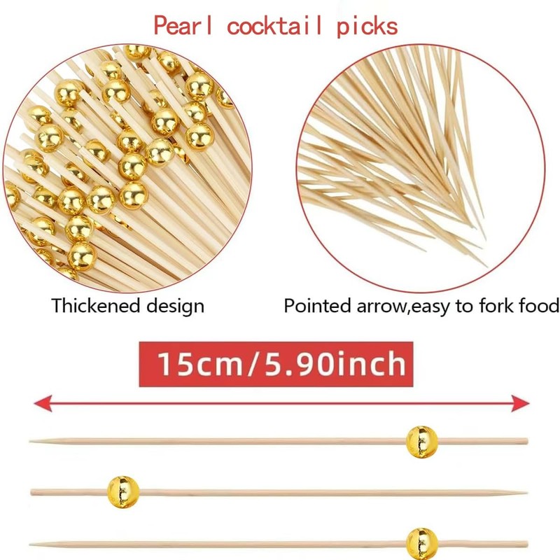 120 pcs 5.9 inch long Pearl Cocktail Picks,Gold Ball Food