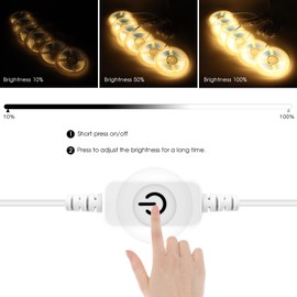 LRGBST Pack of 6 3M Warm White COB LED Strips, 5 V USB Dimmable LED COB Strip with Touch Dimmer Switch for Acoustic Panels Showcases Under Cabinet Lighting