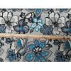 UNKNOWN Embroidered Crewel floral, Grays, White, Black , Aqua Blue