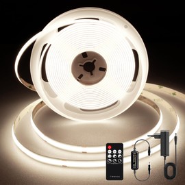 TTWAY COB LED Strip 2 m, 4000 K Natural White LED Strip with Power Supply and Remote Control, DC24 V, 480LEDs/M, CRI 90+, 8 mm Width, Dimmable LED Strips for Room Decoration