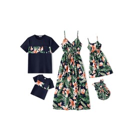 PATPAT Family Partner Look Set - Hawaii Summer Outfit for Mum, Dad, Children - Beach Wear Family - Mother Daughter Dress & Father Son T-Shirt - Matching Outfit Holiday & Photo Shoot, royal