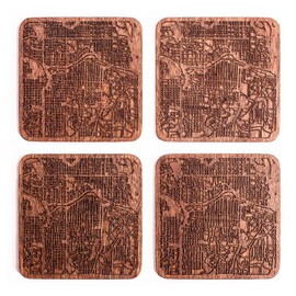 Calgary Map Coaster, Set Of 4, Sapele Wooden Coaster With City Map, Handmade