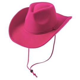 Lanzom Women Men Retro Felt Wide Brim Western Cowboy Cowgirl Hat Dress Up Hat with Wind Lanyard (Rose, Large)