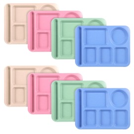 Caeuiciw 8 Pcs Divided Food Plates, 14" Wheat Straw Tray, 5-Compartment Unbreakable Fast Food Tray, Microwave Dishwasher Safe, BPA Free, Lightweight, Multicolor