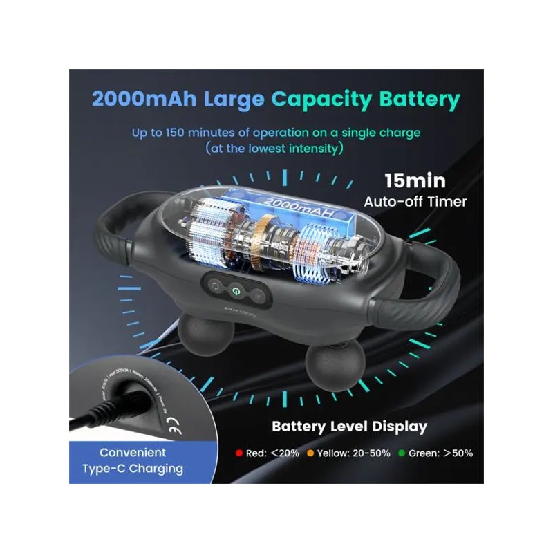 Costway Electric Back Massager 3 Heads 3 Modes USB Rechargeable