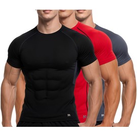 MagnaMan Men's Compression Shirts 3 - Pack: Moisture - Wicking Athletic Baselayer Tops for Men with Quick - Dry Technology, Ideal for Gym, Workout & Running
