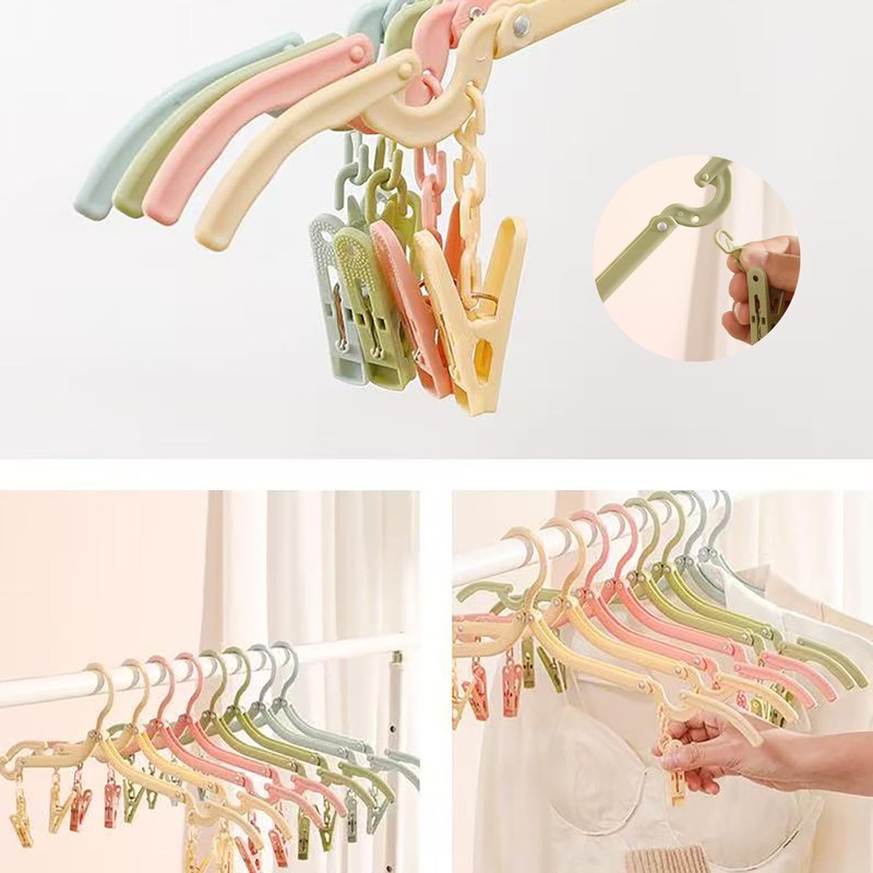 Portable Travel Clothes Hangers, 1Pcs Folding Drying Rack 5Pcs Foldable