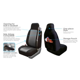 FH Group All Purpose Flat Cloth Car Seat Covers for Bucket Seats, 2 Piece Universal Fit, Washable Seat Covers for SUV, Sedan, Van - Front Set Gray