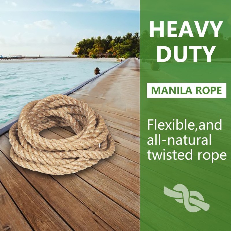 Twisted Manila Rope 1-1/2 in x 50 ft Natural Thick