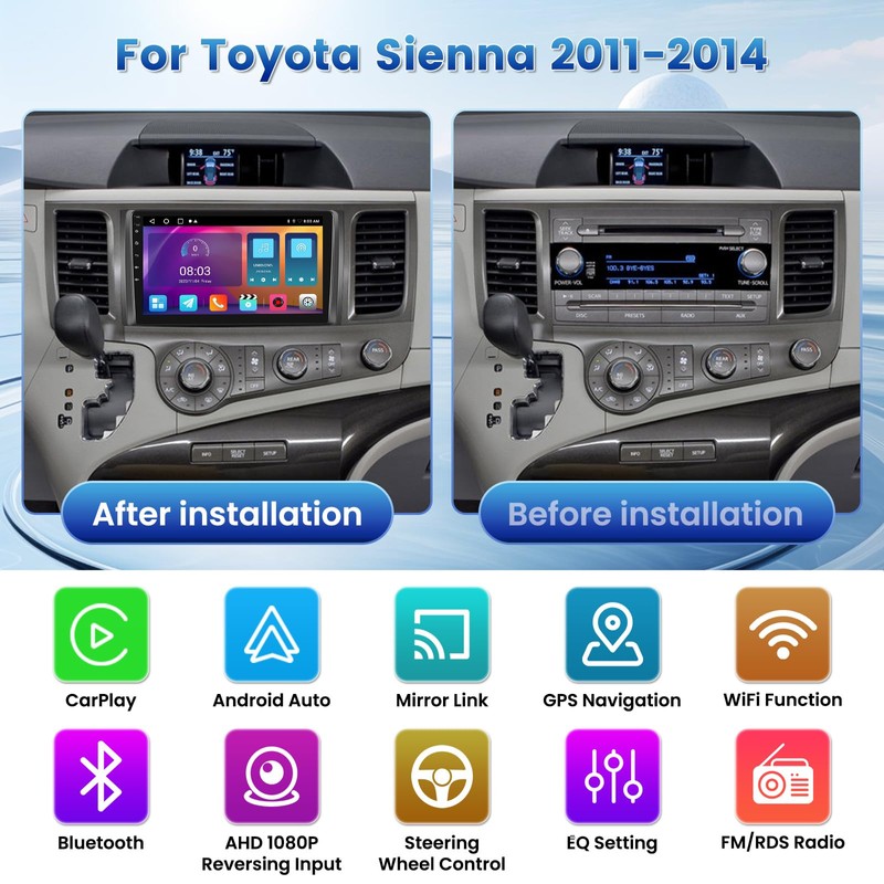 for Toyota Sienna 2011 2012 2013 2014【Wireless Carplay 】 Fuluku