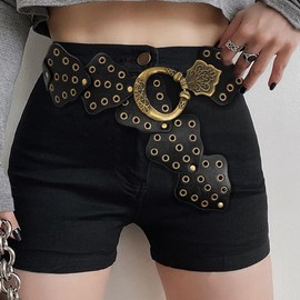 YeeHeen Wide Disc Belt for Women Concho Leather Belts Boho Western Waist Belt for Dress Gold Black 150CM