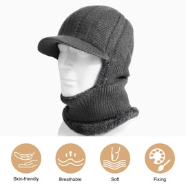 TAGVO Winter Knitted Balaclava, Visor Beanie Hat, Mask Neck Warmer Snood for Cycling Ski Hiking