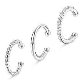 [JeryWe] 3pcs Sterling Silver 925 Ear Cuffs for Women Non Piercing Adjustable Dainty Ear Cuff Helix Cartilage Clip on Cuff Earrings Set Non-Piercing Ear Cuff Earrings, Sterling Silver Silver Cubic