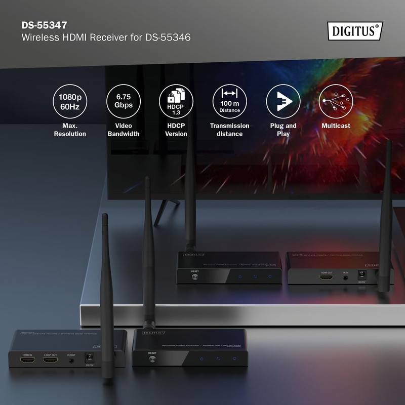 DIGITUS DS-55347 Wireless HDMI Extender/HDMI Splitter (1:4) - Full HD