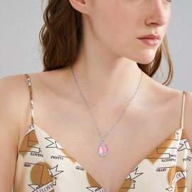 YAFEINI Teardrop Necklace 925 Sterling Silver Pink Natural Stone Necklace Filigree Pendant Necklace Jewelry for Women(T-Pink Opal teardrop necklace)