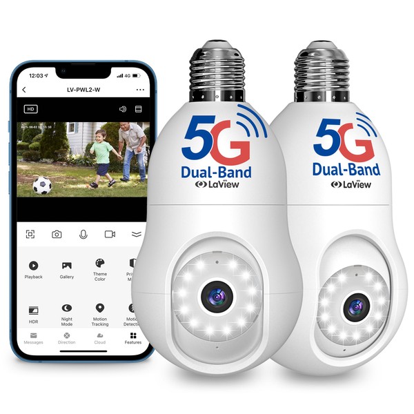 LaView 4MP Bulb Security Camera 5G& 2.4GHz, 360°2K Security Cameras