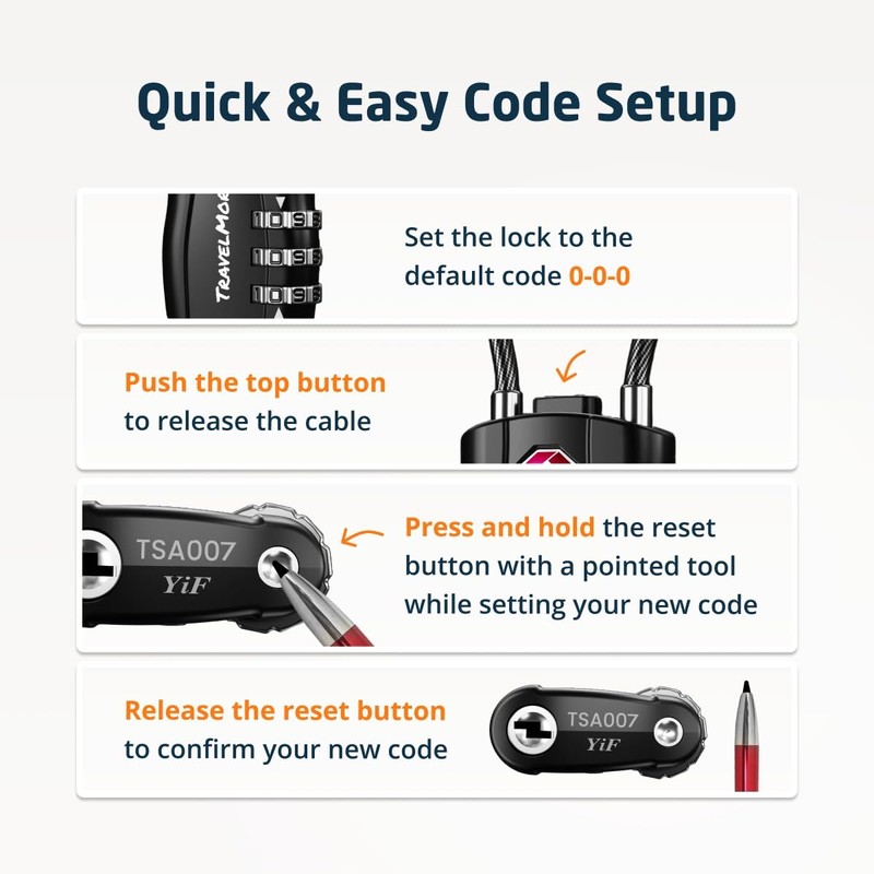 TSA Approved Travel Combination Cable Luggage Locks for Suitcases &