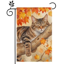 Hello Fall Pumpkin Cat and Dog Garden Flag 12x18 inch Double-side burlap Home Decoration Outdoor Yard Flag Decoration