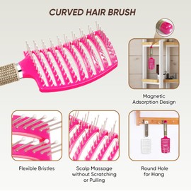 Kertiberif 2 Pack Curved Vented Detangling Brush for Wet and Dry Hair, Paddle Styling Hair Brush for Faster Blow Drying, Detangler Brush for Women Men Curly Thick Hair