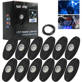SUNPIE 12 Pods Blue Rock Lights Kits for Off Road Truck Car ATV SUV Motorcycle Under Body Glow Light Lamp Trail Fender Lighting, 52.5Ft Extension Wires Provided(Blue)