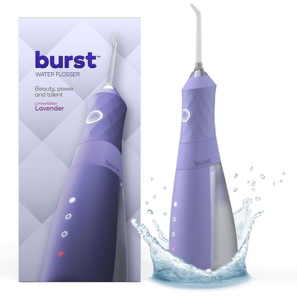 BURST Water Flosser – Electric Cordless Water Floss – 3 Modes, 80-Day Rechargeable Battery, Waterproof – Portable for Travel - Refillable Water Flosser Picks for Teeth Cleaning and Braces – Lavender