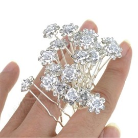 Mont Cherry 10pcs/lot Rose Flower Crystal Rhinestone Wedding Party Bridal Prom Hair Pin Hair Clips Accessory sold by Trendz (Silver)
