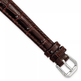 Generic 12mm 6.75" Brown Croc Style Leather Dark Stitch Silver-tone Buckle Watch Band
