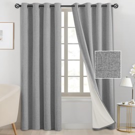 SimpleHome Dove Grey Linen Curtains for Bedroom,100% Blackout Faux Linen Textured Curtains for Living Room with White Liner Grommet Solid 84 Inch Long 2 Panels