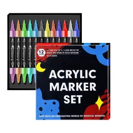 BAIRUIY Premium Acrylic Marker-12 Colors Dual Tip Acrylic Paint Pens Markers, for Wood, Glass, Rock, Canvas, Ceramic, DIY Crafts Making Art Supplies