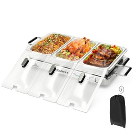 COSTWAY Buffet Servers and Warmers, 2 in 1 Electric Warming Tray, 450W Stainless Steel Chafing Dish with Temperature Control, 3 Serving Trays, 8 Qt Food Warmers Station for Parties Banquets Events