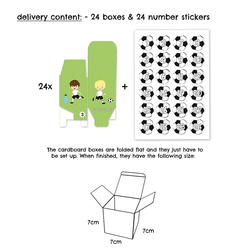 Papierdrachen 24 Advent calendar boxes - green with football players
