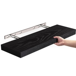 Liu Ying Floating Shelf for Wall - Eco-Friendly Decorative Wooden Wall Mounting Rack, 16 Inches for Bathroom Bookshelf, Kitchen Shelf, and Small Space Bookshelf (Set of 1 in Brown/White/Black) (black)