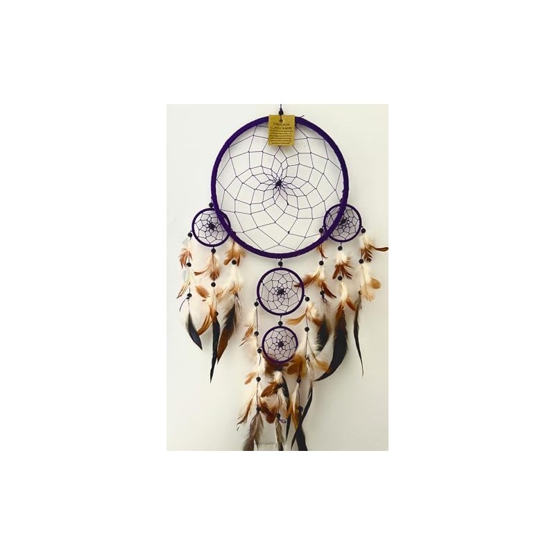 Extra Large Purple Dream Catcher Brown & White Feathers