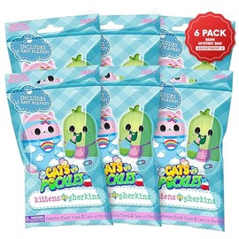Cats vs Pickles Kittens vs Gherkins - Mystery Bags - Pack of 6-3 Inch Squishy Bean Filled Plushies! Collect These as Stocking Stuffers, Fidget Toys, or Sensory Toys - Great for Kids - Set A