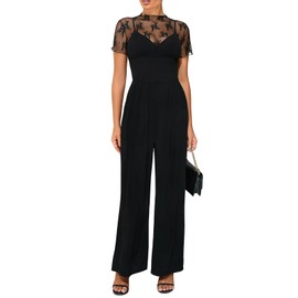 JBT Women’s Two Piece Set – Lace Tops & Sleeveless Wide-Leg Pants, Elegant Black Jumpsuit for Women(Lace top&Jumpsuit,Black,XL)